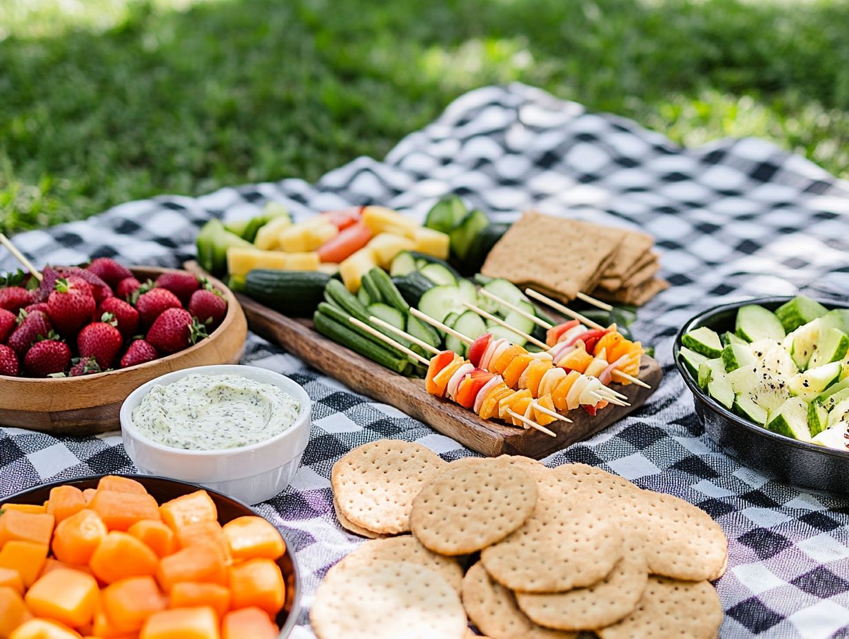 Colorful low-calorie snacks for picnics