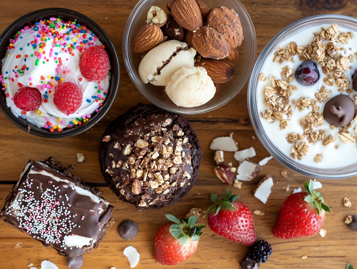 A selection of gluten-free snacks including cookies and fruit.