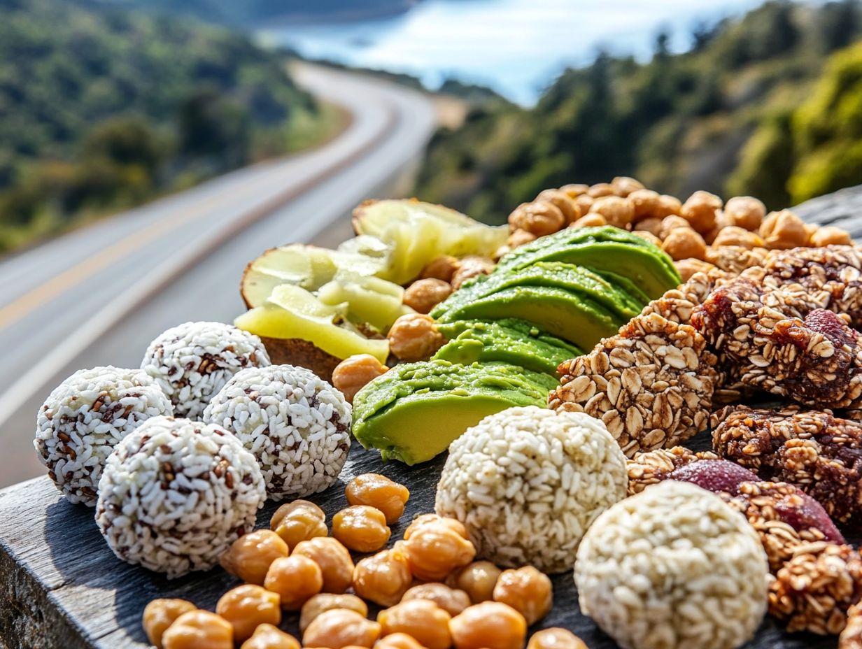 A visual guide for preparing and packing gluten-free snacks for road trips.