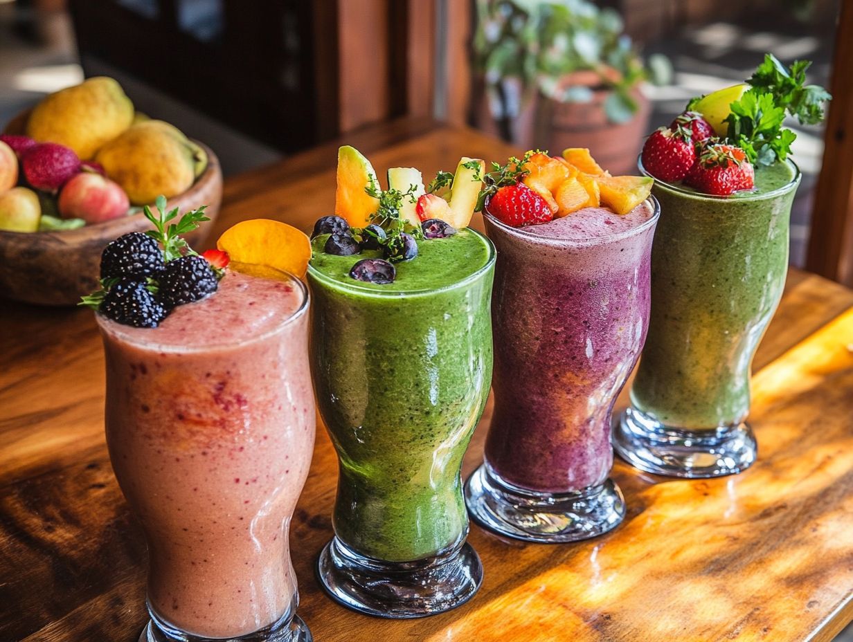 Colorful assortment of low-calorie smoothies