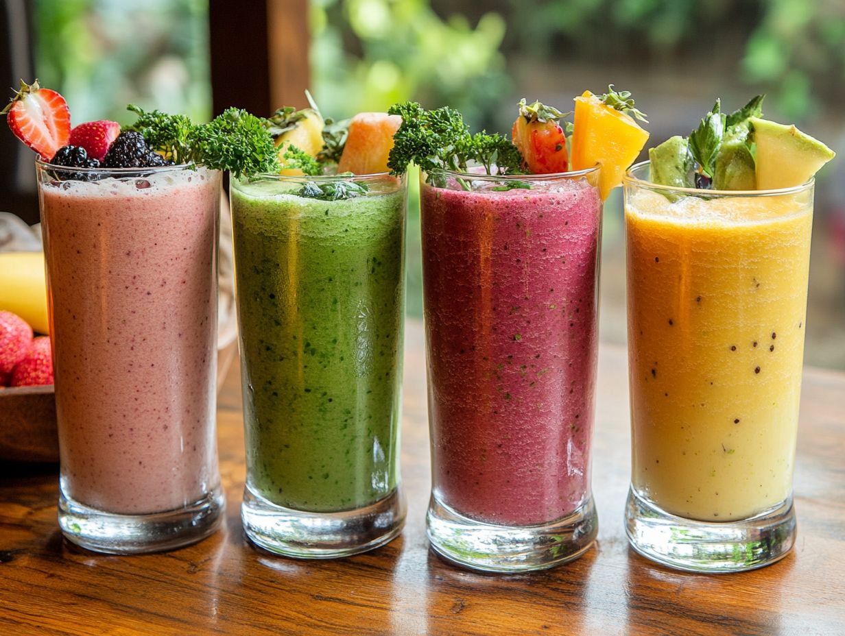 A colorful assortment of healthy smoothies, illustrating how they can aid in weight management.