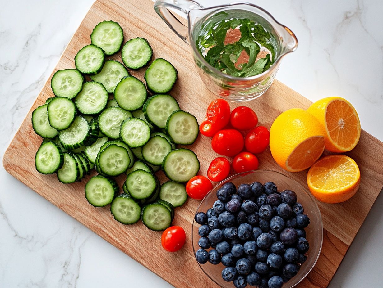 A colorful assortment of water-rich fruits and vegetables