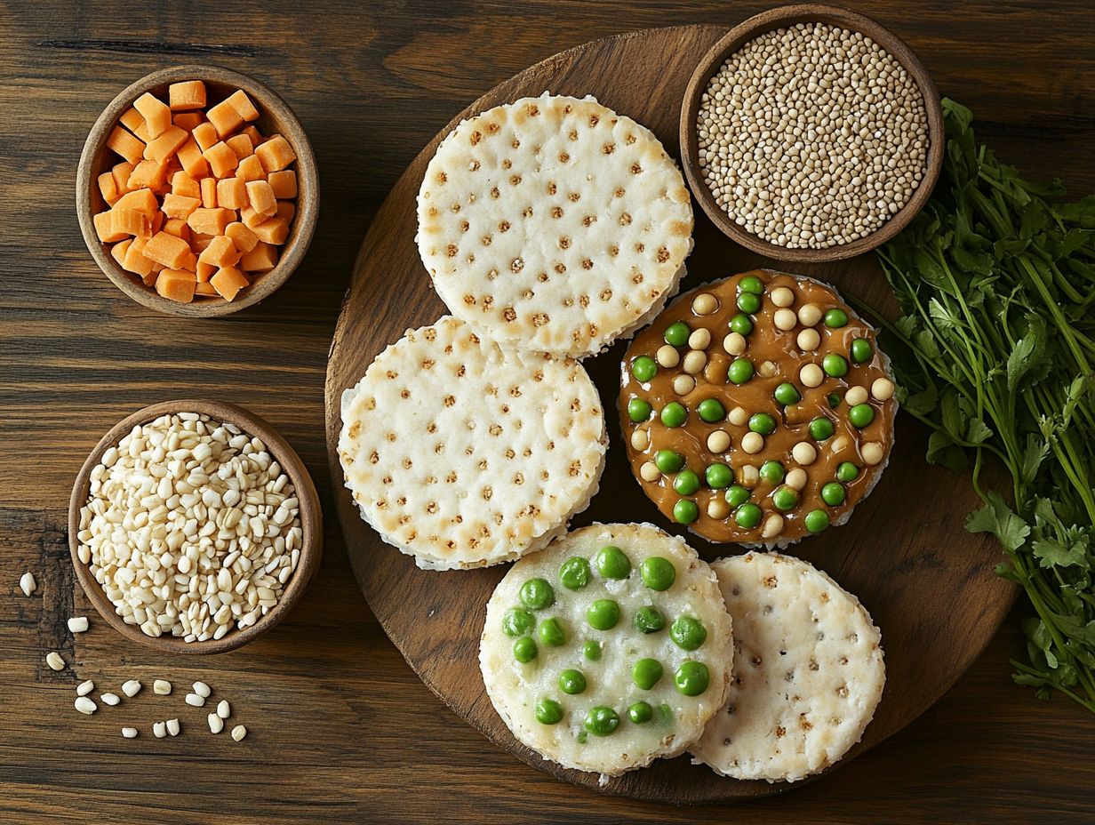 Rice cakes suitable for people with celiac disease or gluten sensitivity, showcasing various toppings.