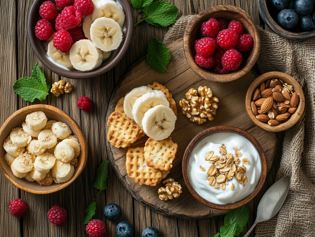 A collection of easy gluten-free snacks displayed on a table.