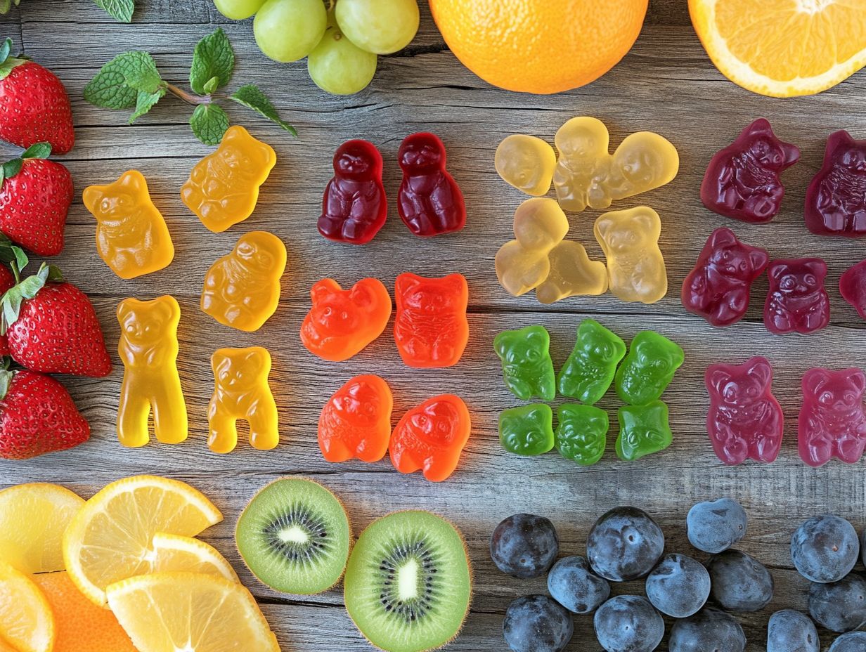 A colorful selection of gluten-free gummy snacks showcasing their variety and appeal.