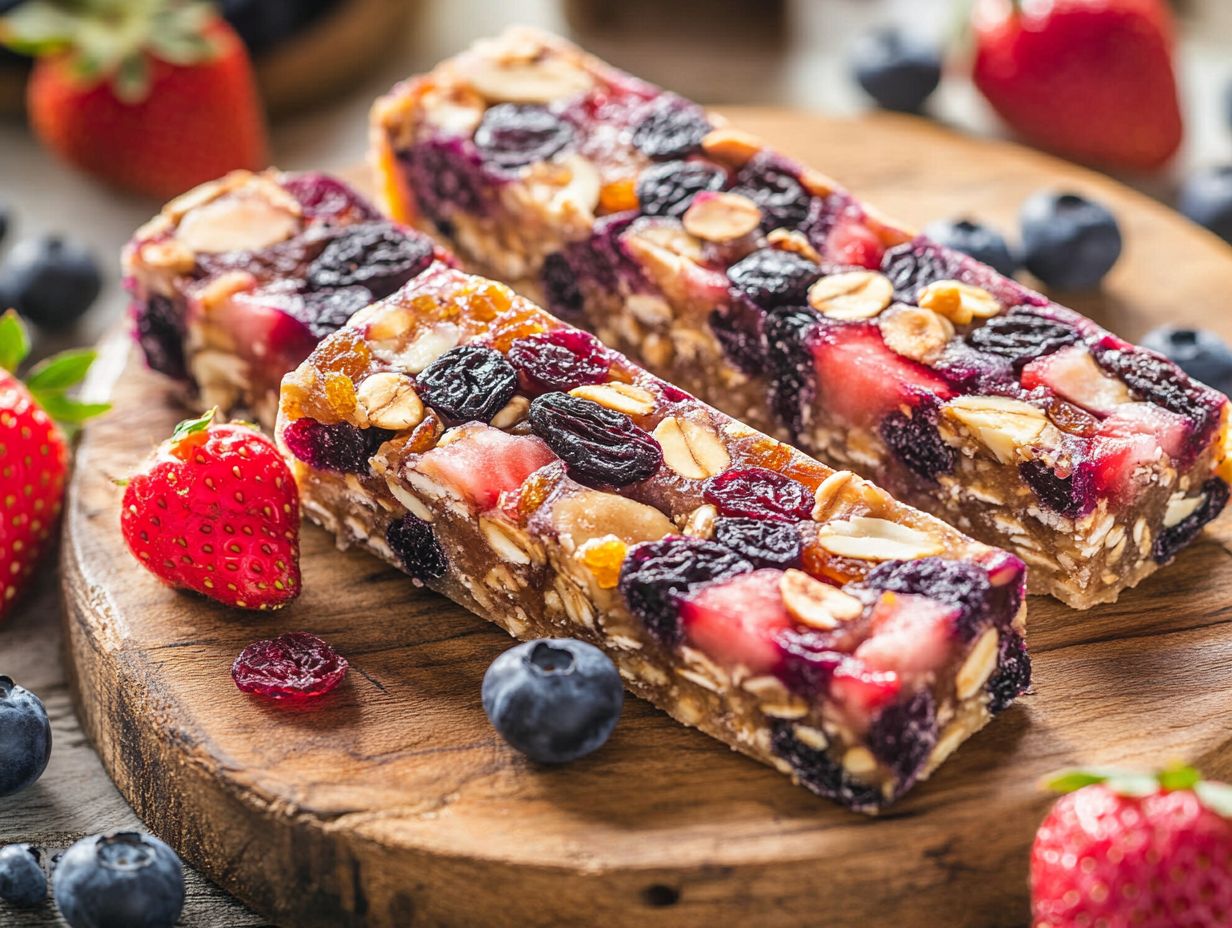 A variety of gluten-free fruit bars with blueberries