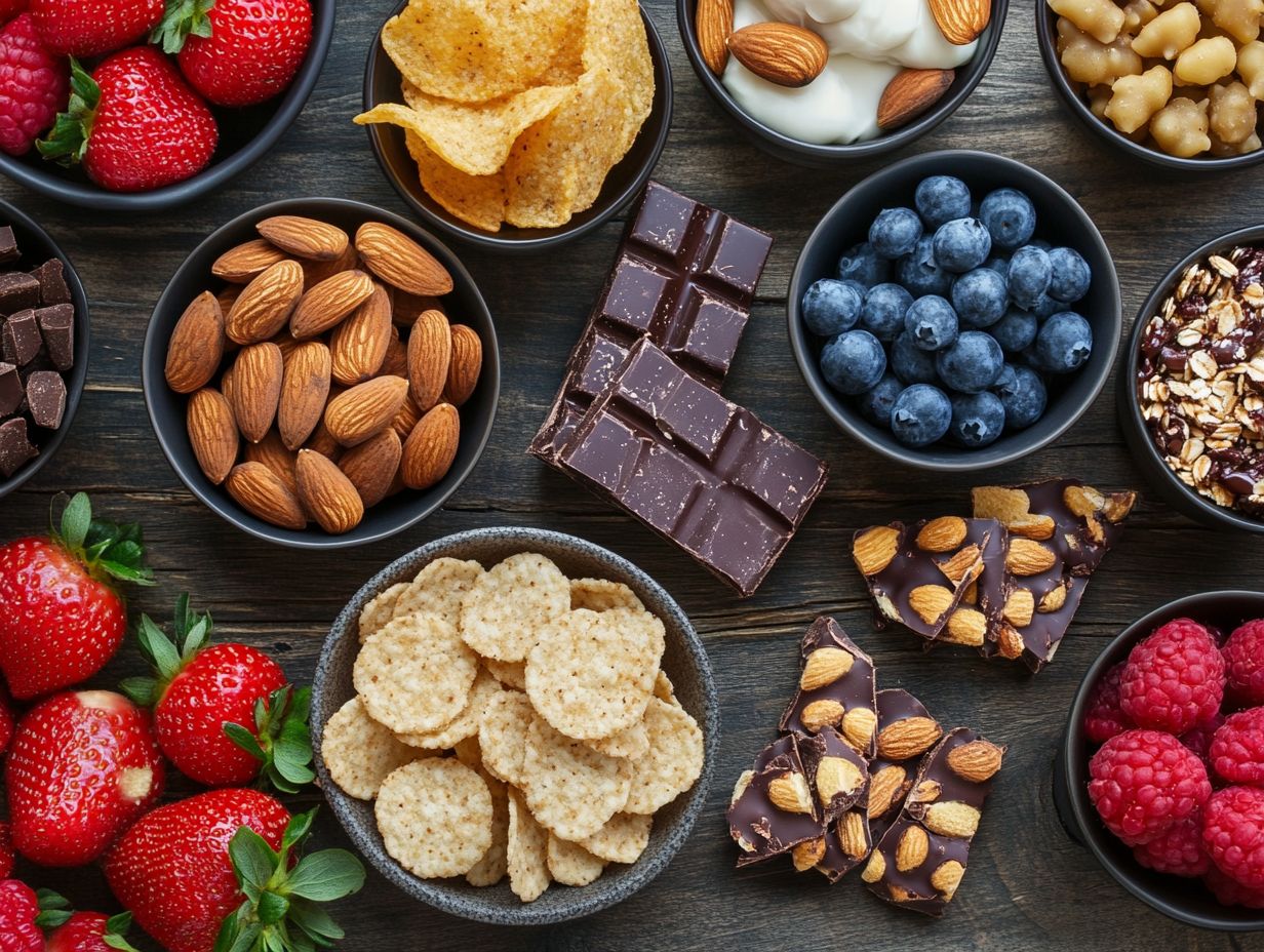 An array of gluten-free snacks including cookies, bars, and chips.