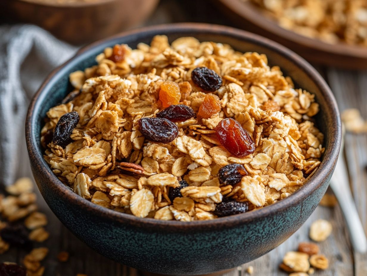 Delicious homemade nut-free gluten-free granola over yogurt with fresh fruits