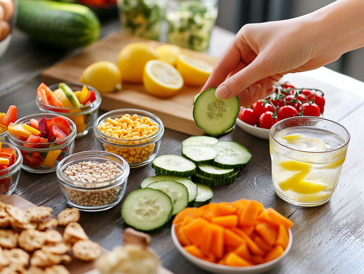 An assortment of whole foods including fruits and vegetables