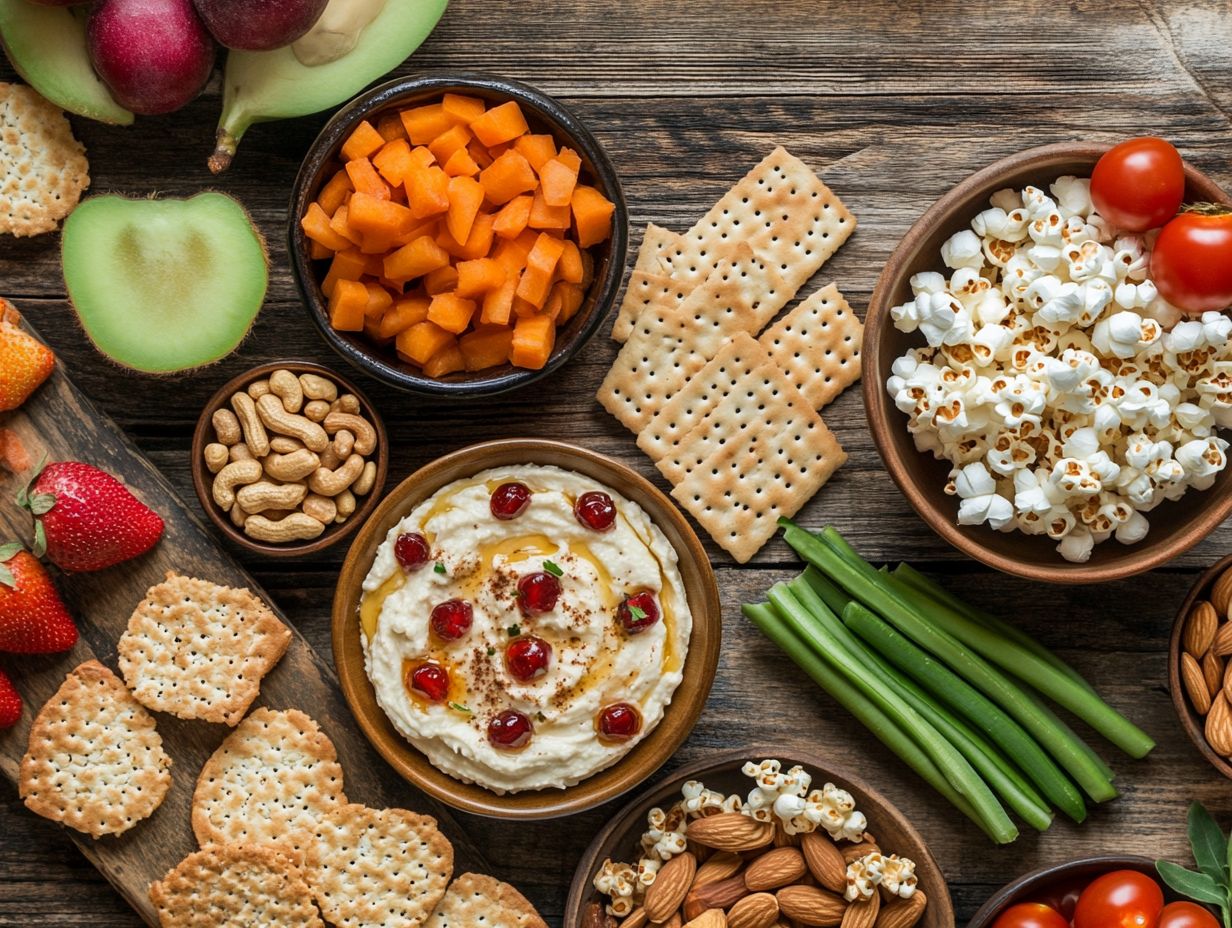 A variety of common gluten-free snacks displayed.