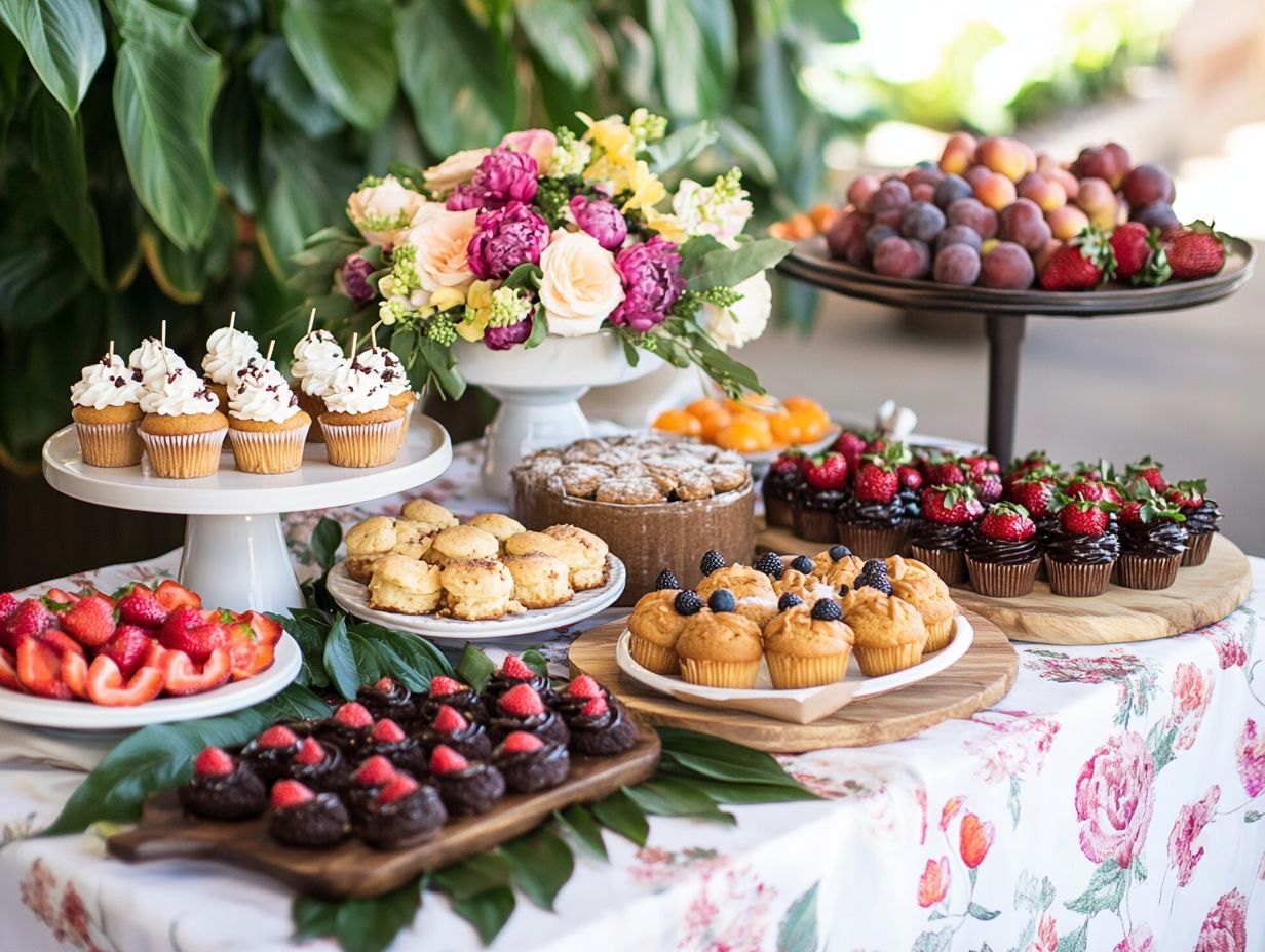 An image summarizing key points for creating a gluten-free dessert table.