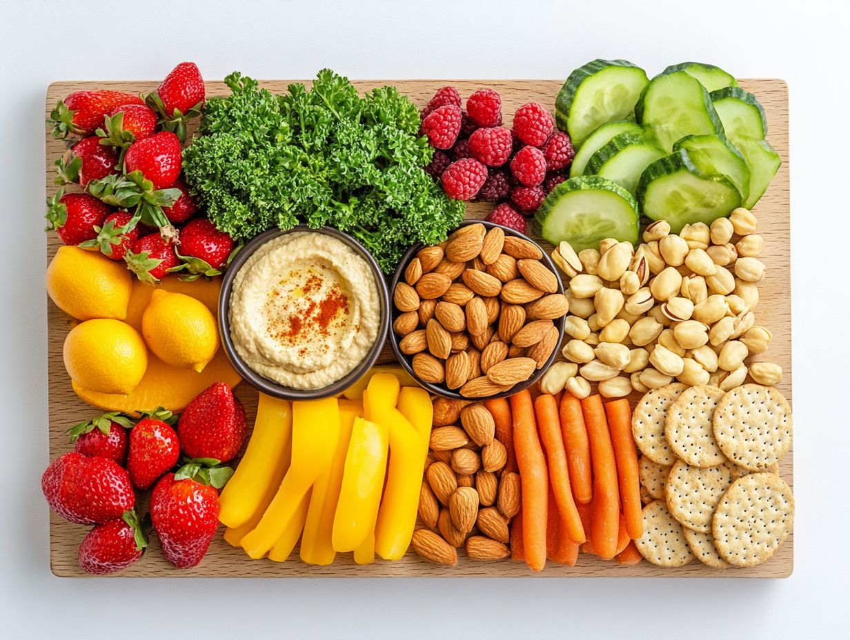 Colorful gluten-free snack platter featuring fresh fruits and vegetables