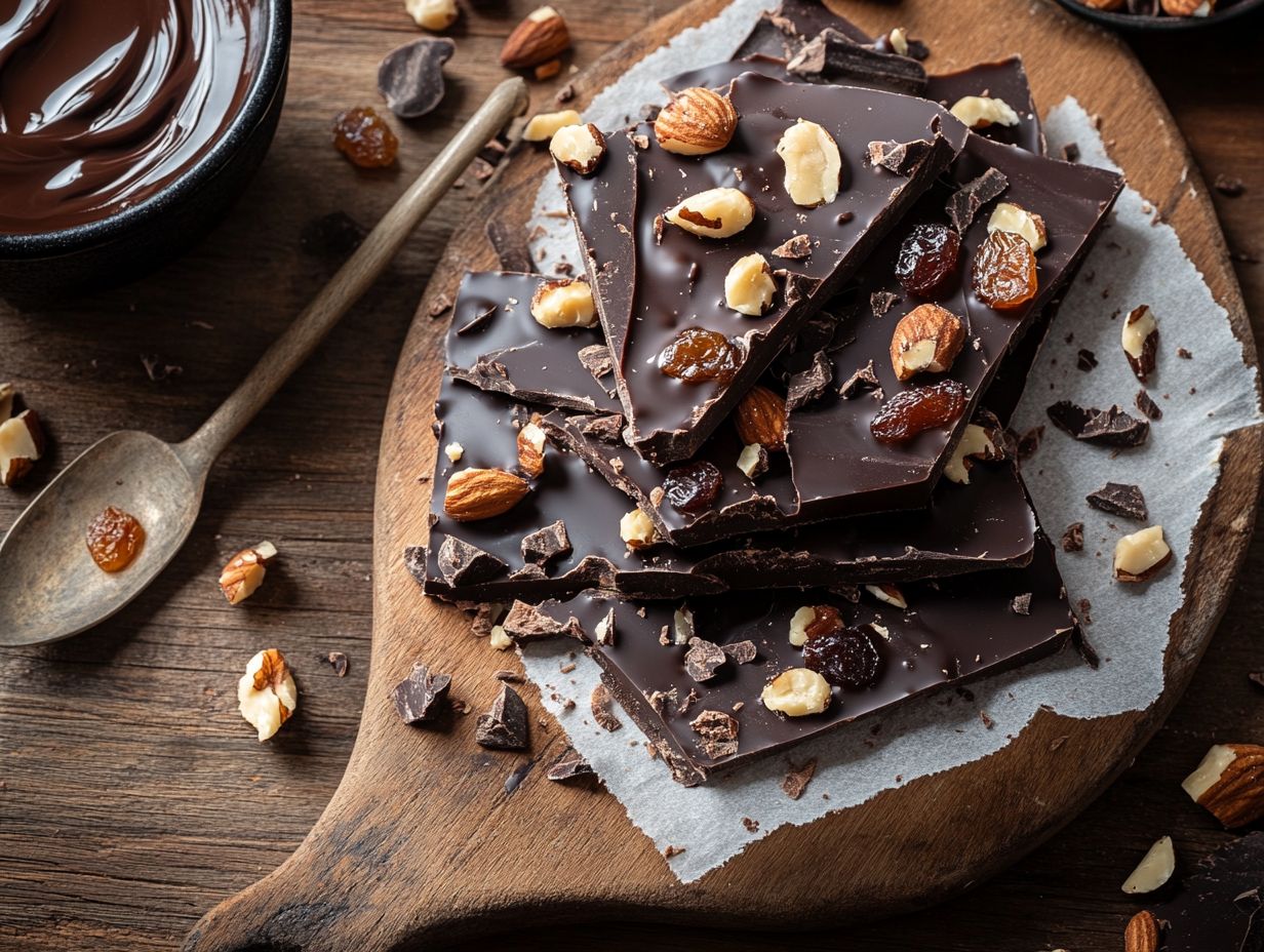 Step 2: Evenly spread the melted chocolate mixture onto a baking sheet for gluten-free chocolate bark.