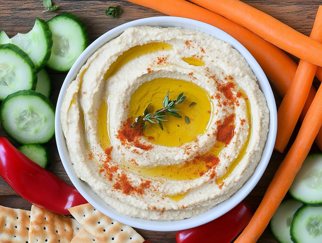 Delicious Avocado Hummus in a bowl with vegetable sticks