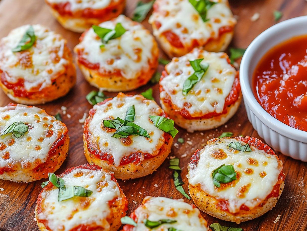 Delicious gluten-free pizza bites topped with cheese and fresh vegetables.