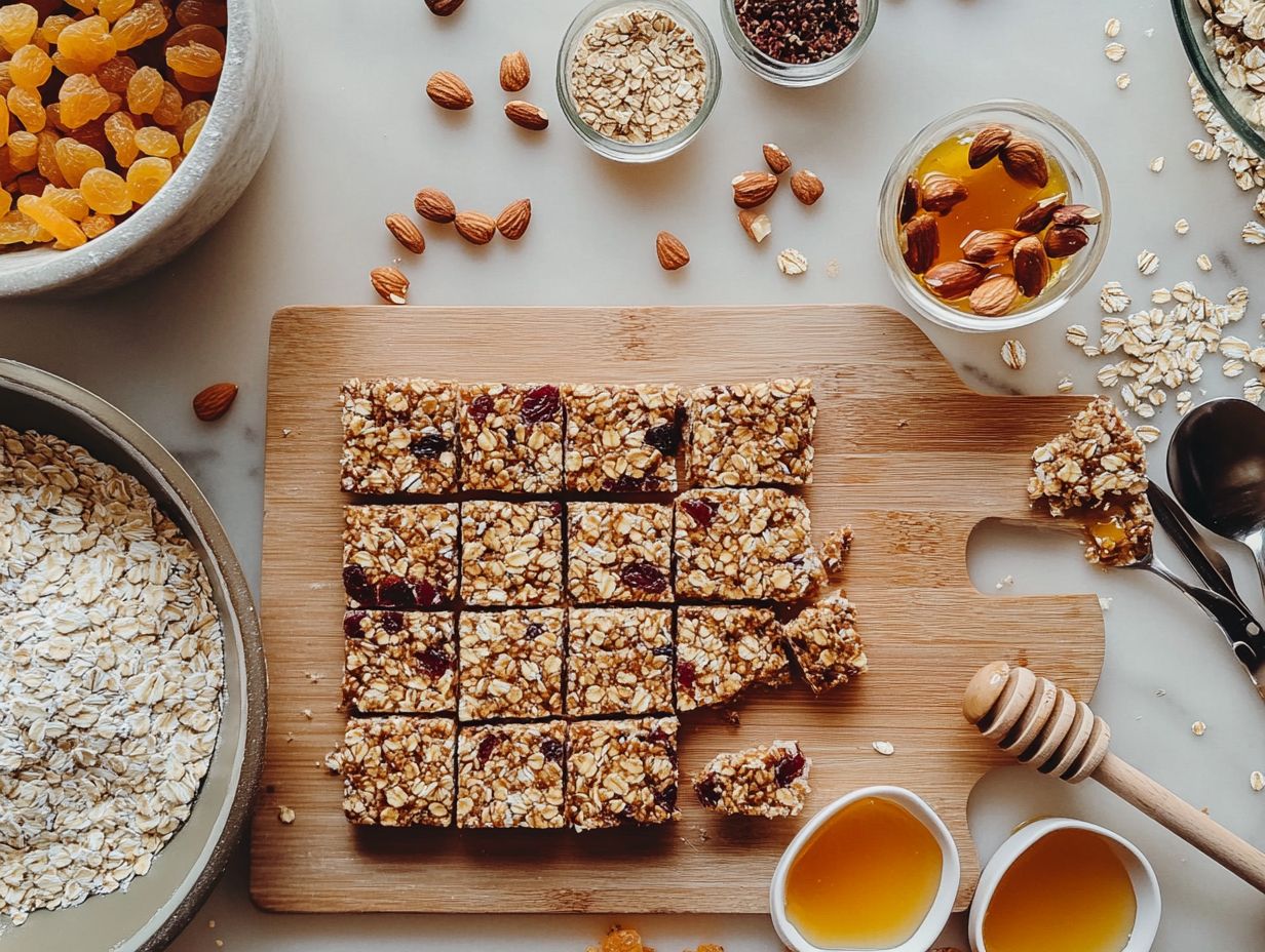 Delicious homemade gluten-free snack bars on a kitchen counter.