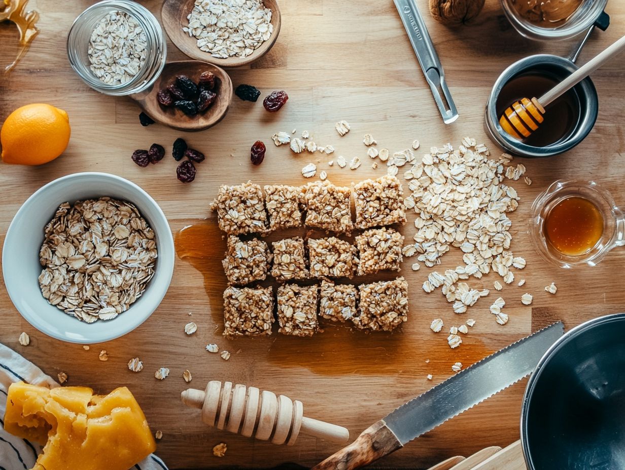 Delicious gluten-free snack bars served with yogurt and fresh fruit.