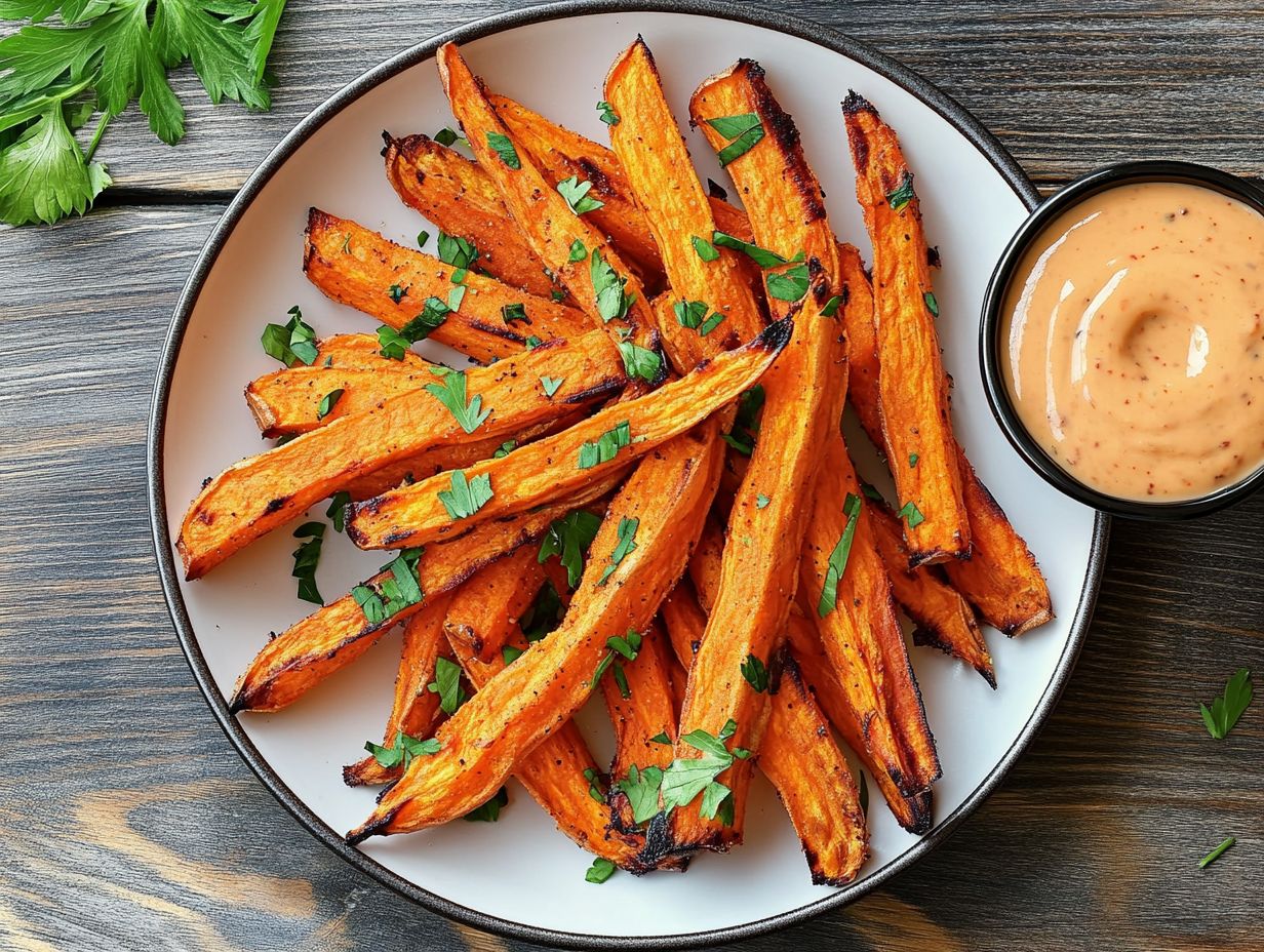 A bowl of spicy ketchup next to gluten-free sweet potato fries