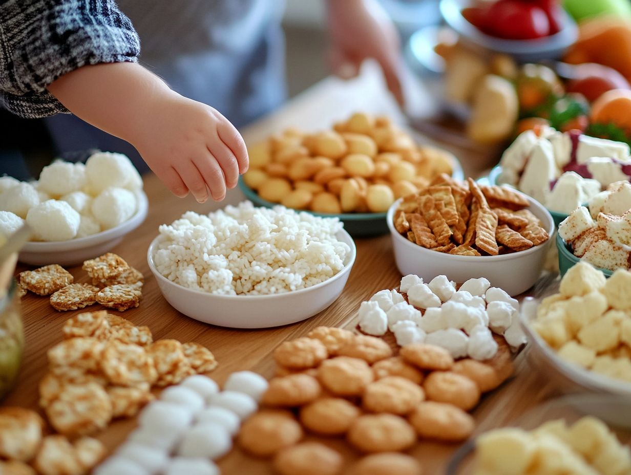 A colorful chart illustrating gluten-free snack options for children.