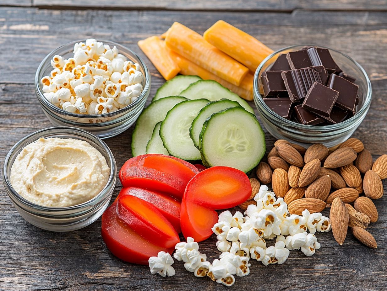 Healthy alternatives to popcorn including baked chickpeas and apple chips