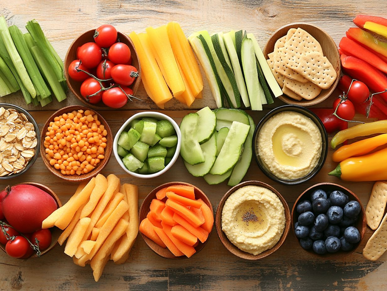 A variety of low-calorie snacks displayed on a table