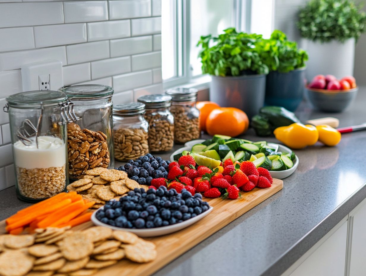 Colorful display of low-calorie snacks with various flavors and ingredients.