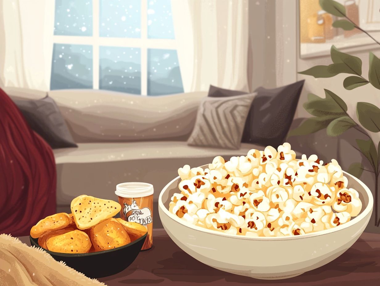 A collage of gluten-free snacks for movie nights.