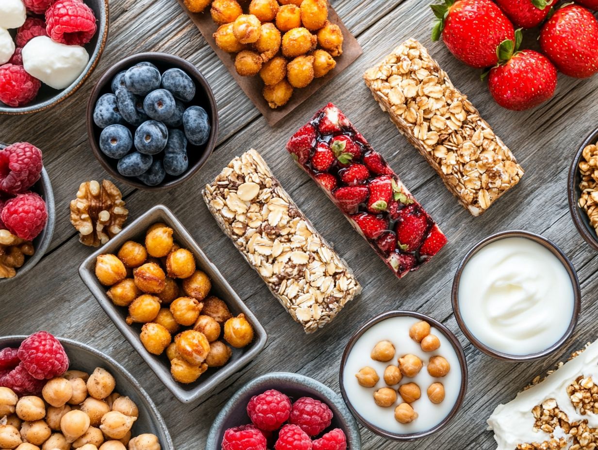 A variety of nut-free protein snacks displayed on a table.