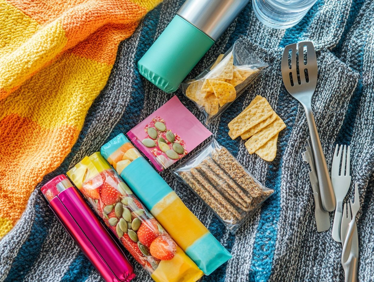 Essential nut-free and gluten-free snacks for traveling displayed on a table