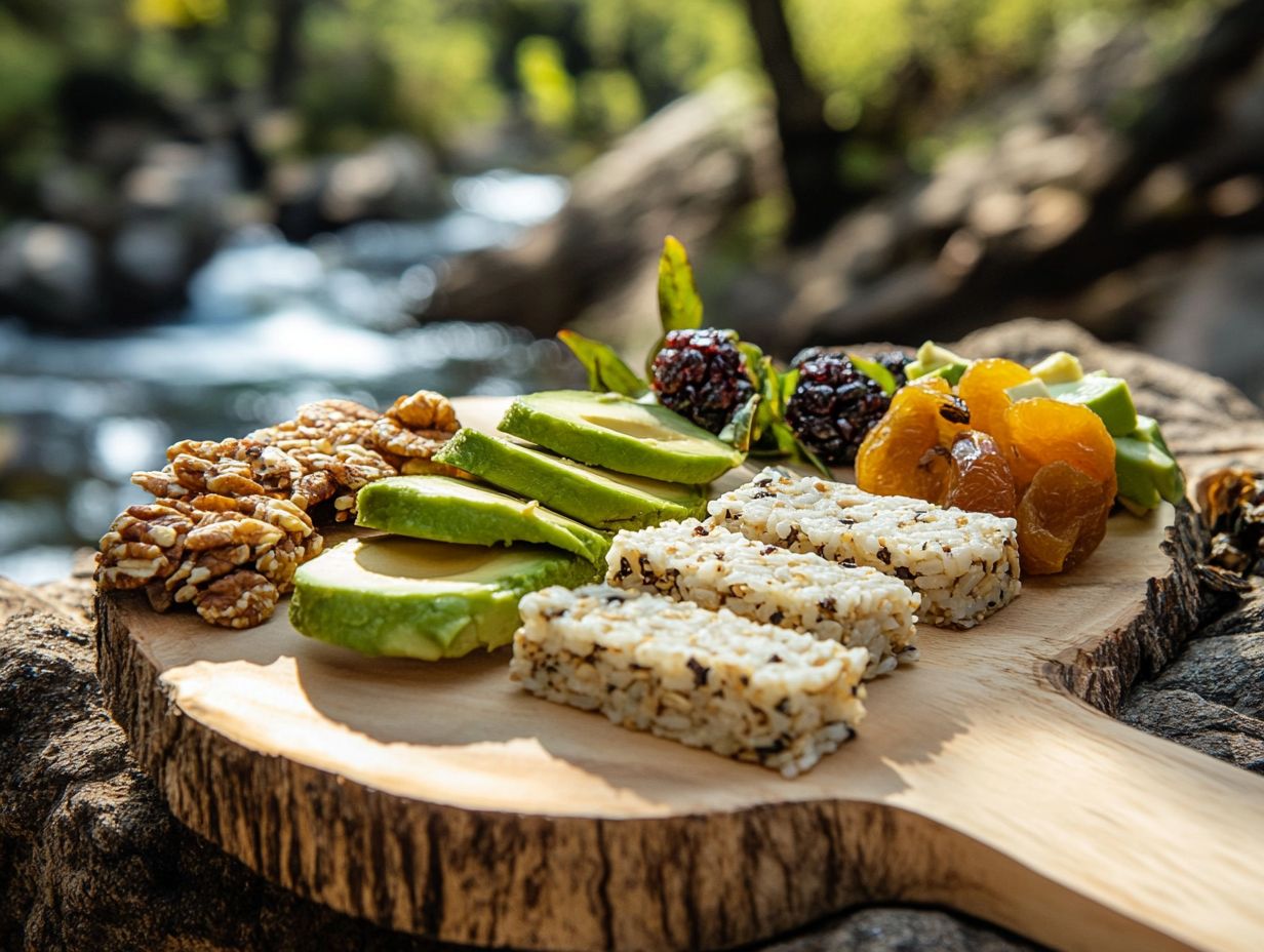 A plate of gluten-free crackers with cheese and sliced apples, a nutritious hiking snack.