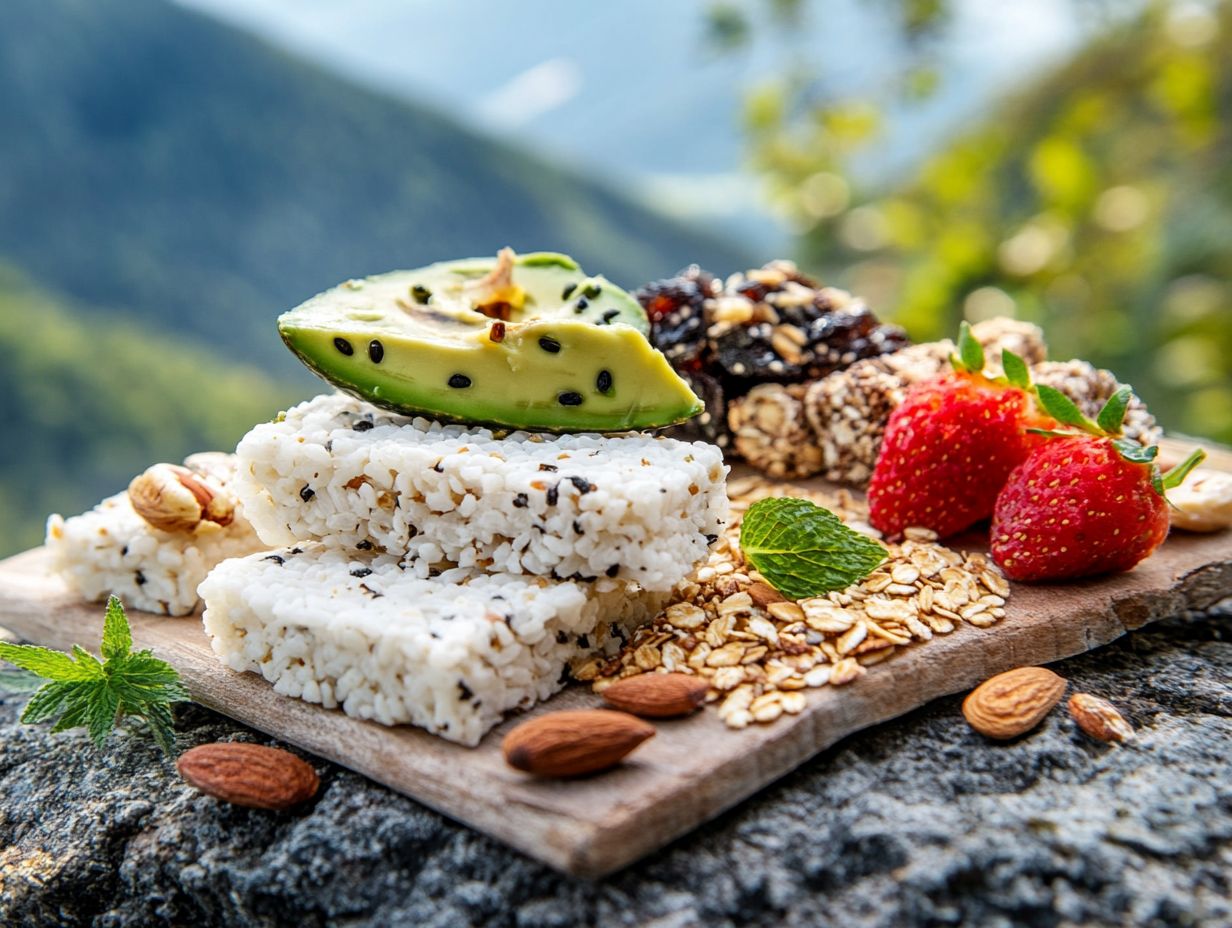 An assortment of nut-free and gluten-free snacks for hiking.