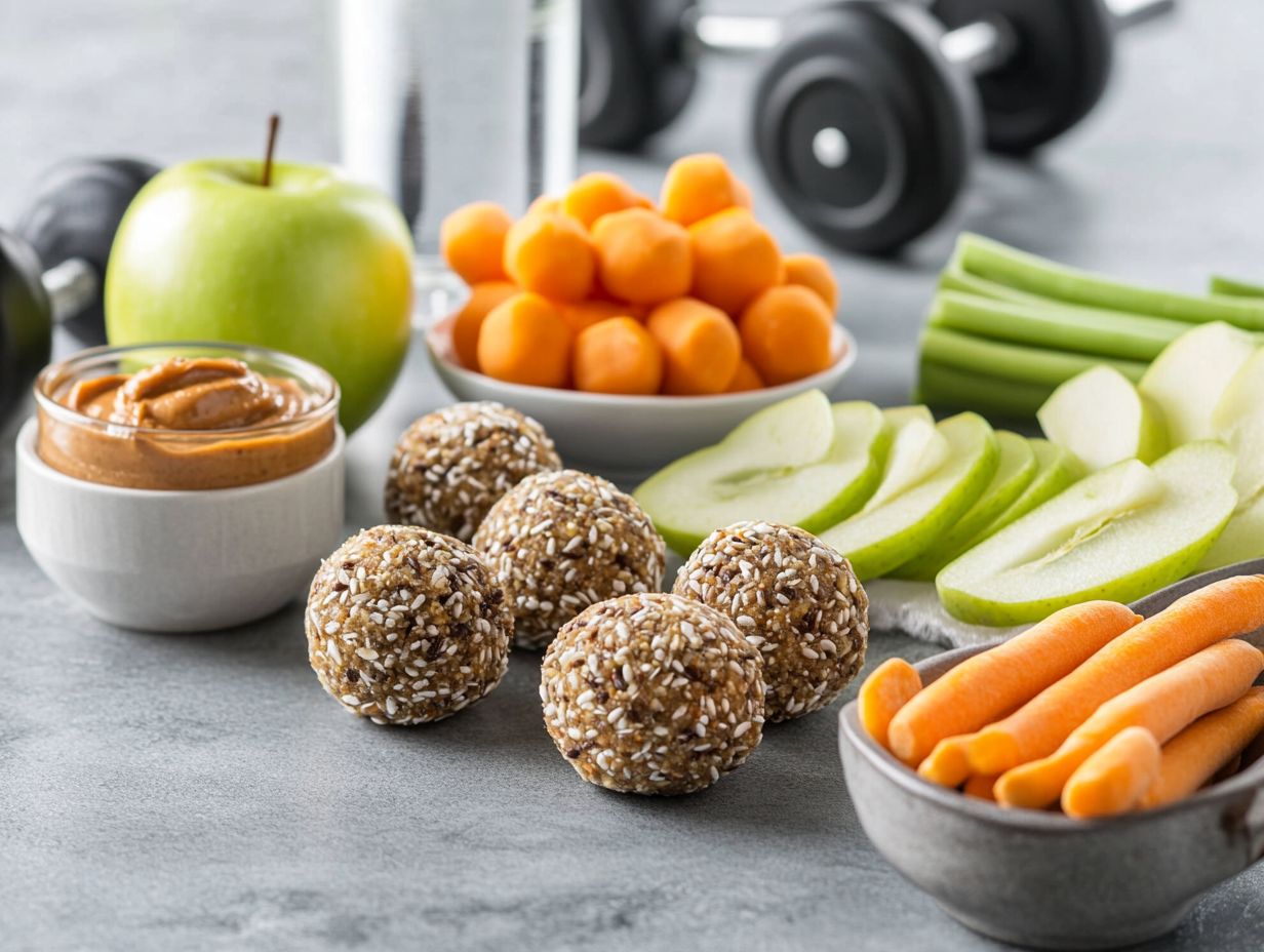 A variety of nut-free and gluten-free snacks laid out for workouts.