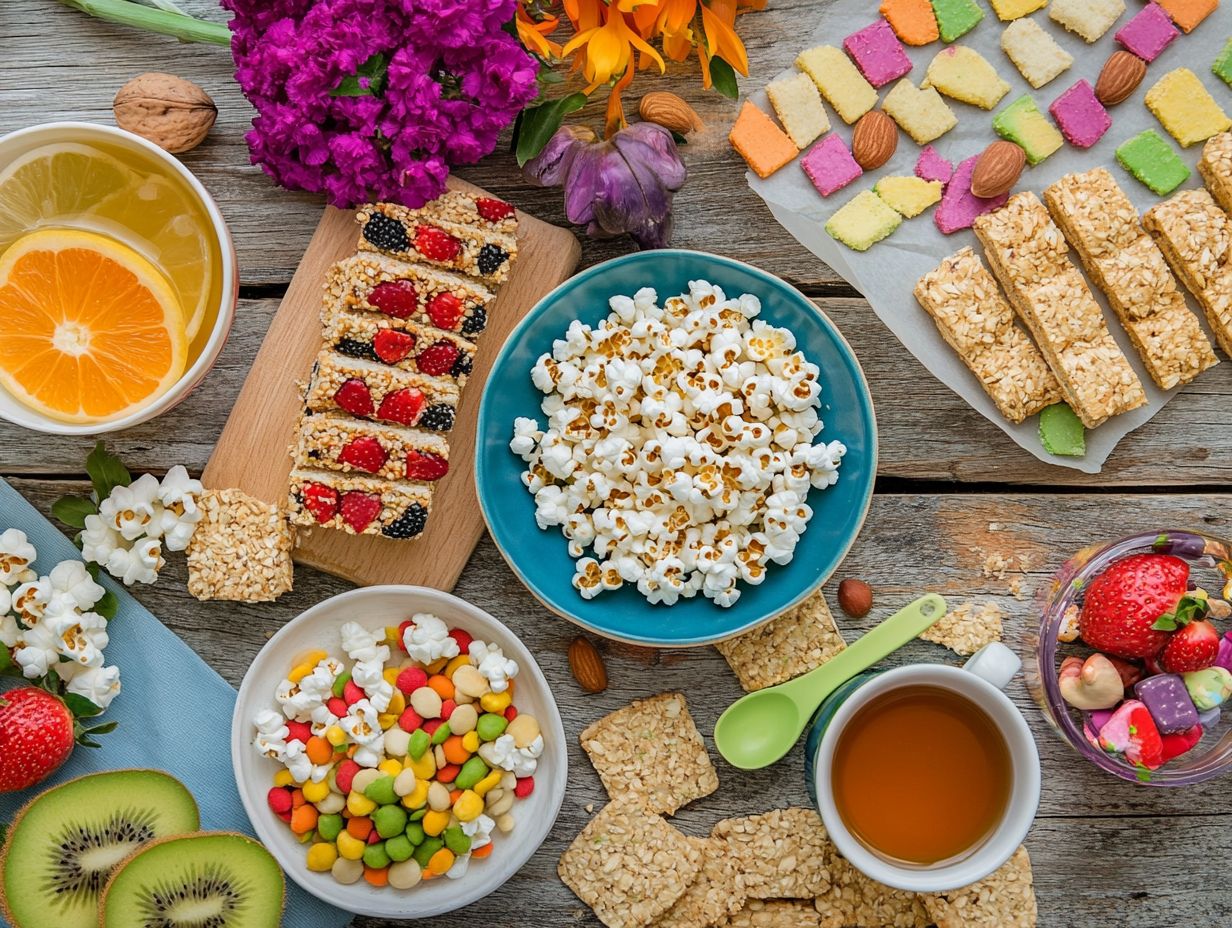 A variety of nut-free and gluten-free snacks suitable for all ages