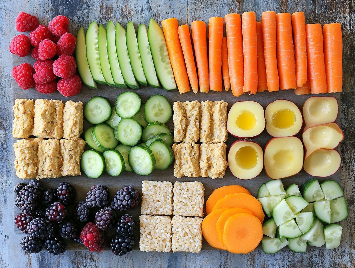 An assortment of nut-free, gluten-free, and vegan snacks on a table.