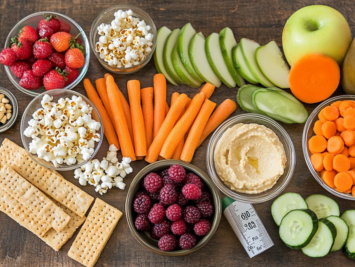 Illustration of various nut-free and gluten-free snacks.