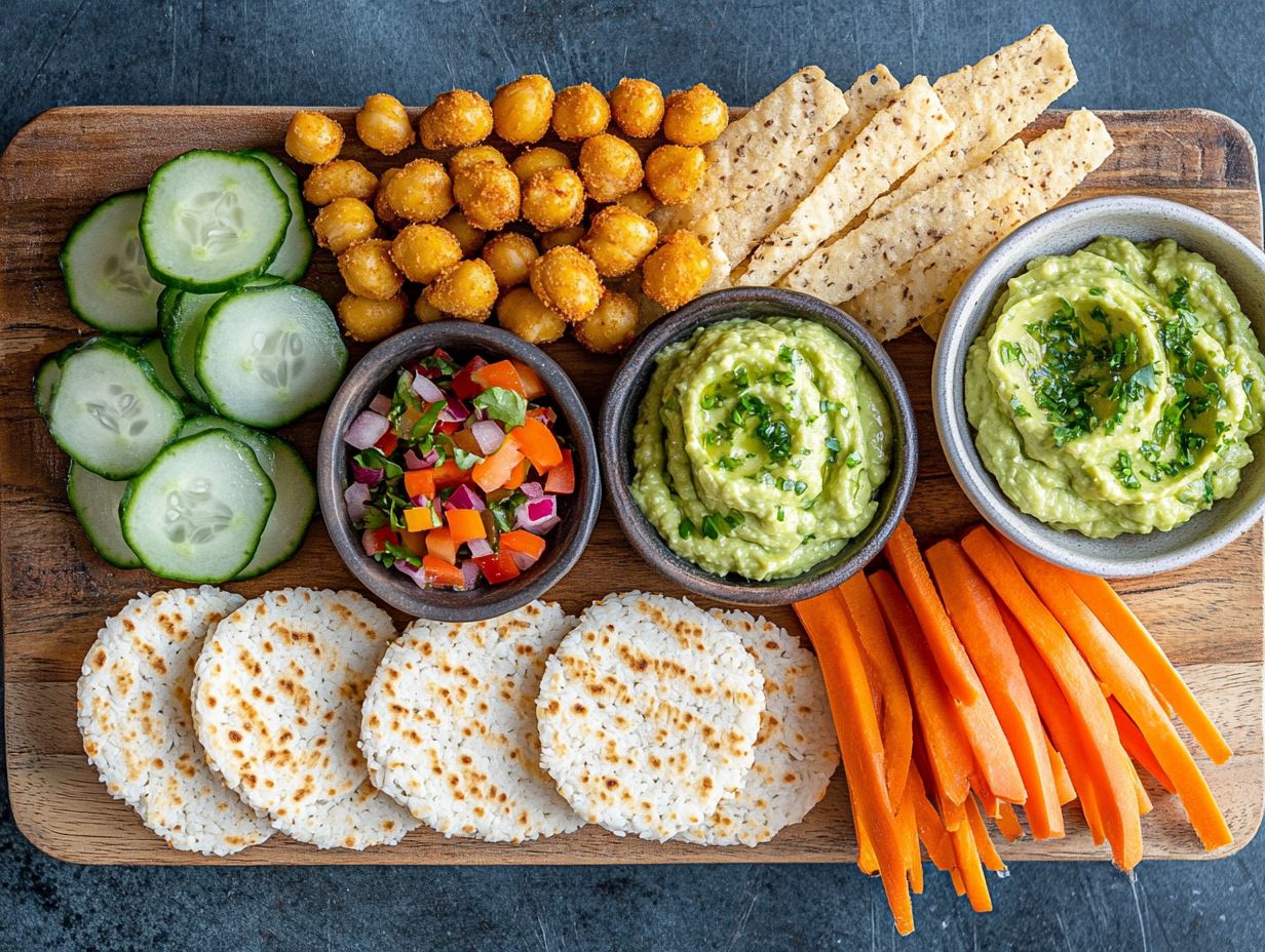 Tasty and satisfying gluten-free snack combinations including hummus, veggies, and more.