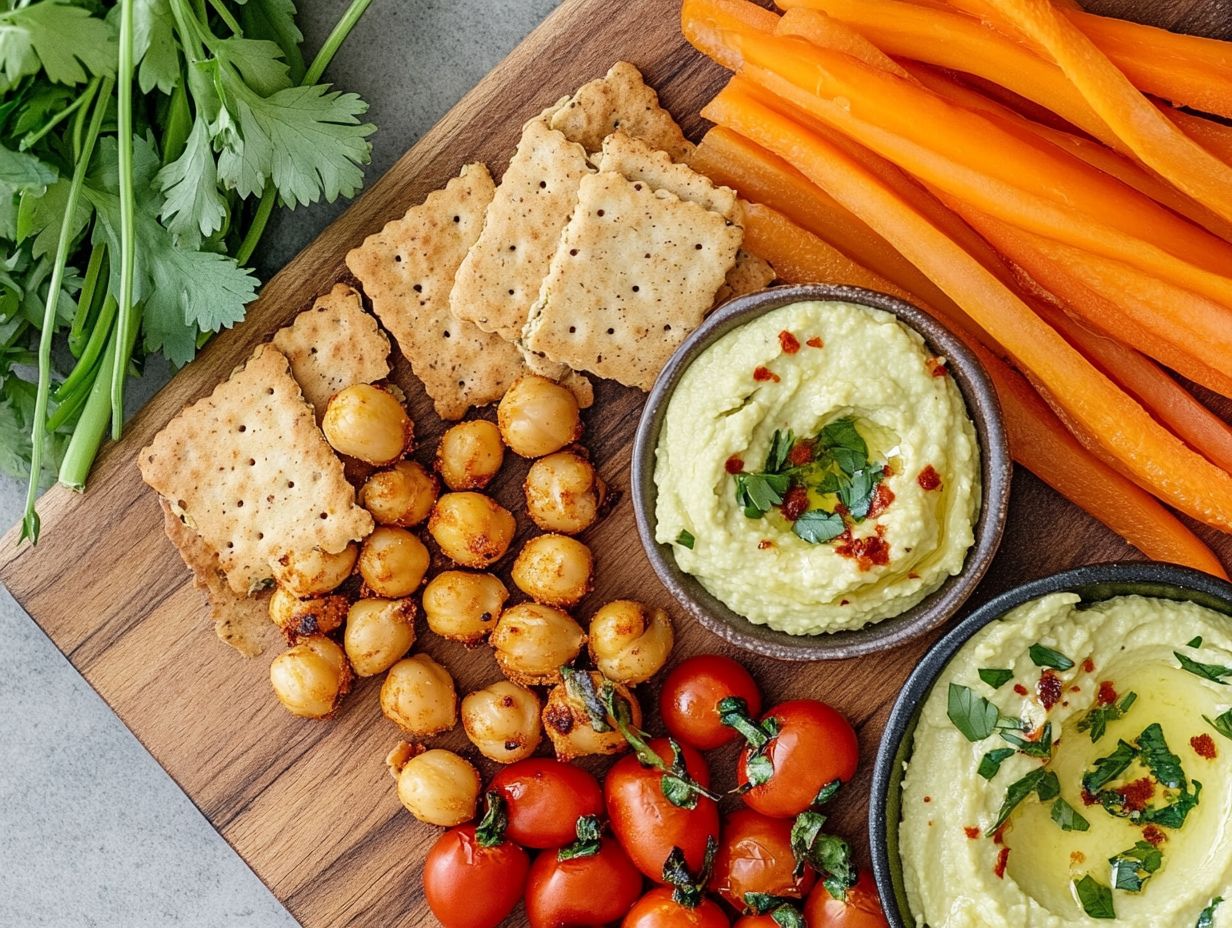 Delicious gluten-free snacks to try: Baked sweet potato chips, trail mix, and roasted chickpeas.