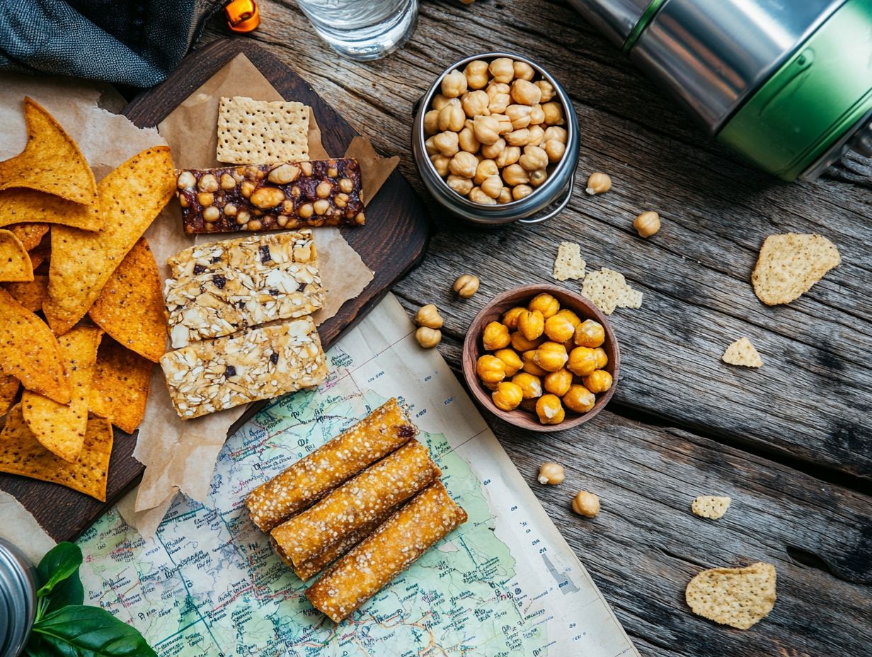 Savory gluten-free snacks for travelers in a visually appealing layout