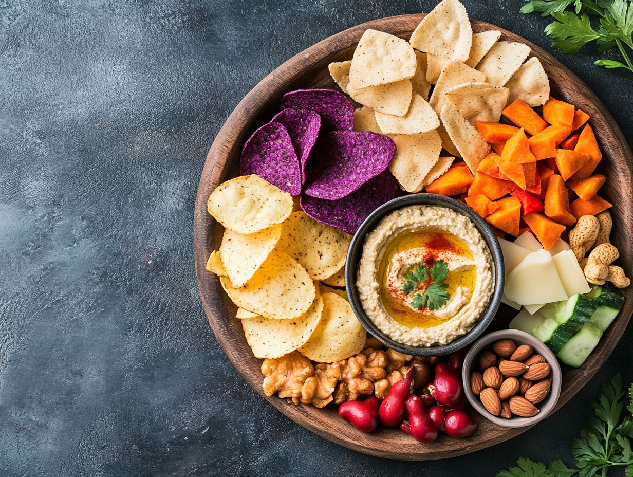 A variety of savory gluten-free snacks including gluten-free crackers and popcorn.