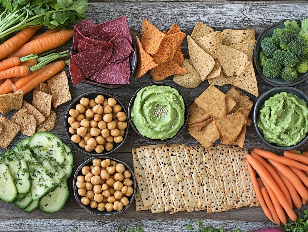 Assorted savory gluten-free snacks including muffins, patties, and chickpeas