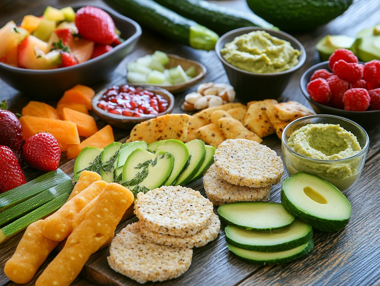 A colorful assortment of fruits and vegetables as low-calorie gluten-free snacks.