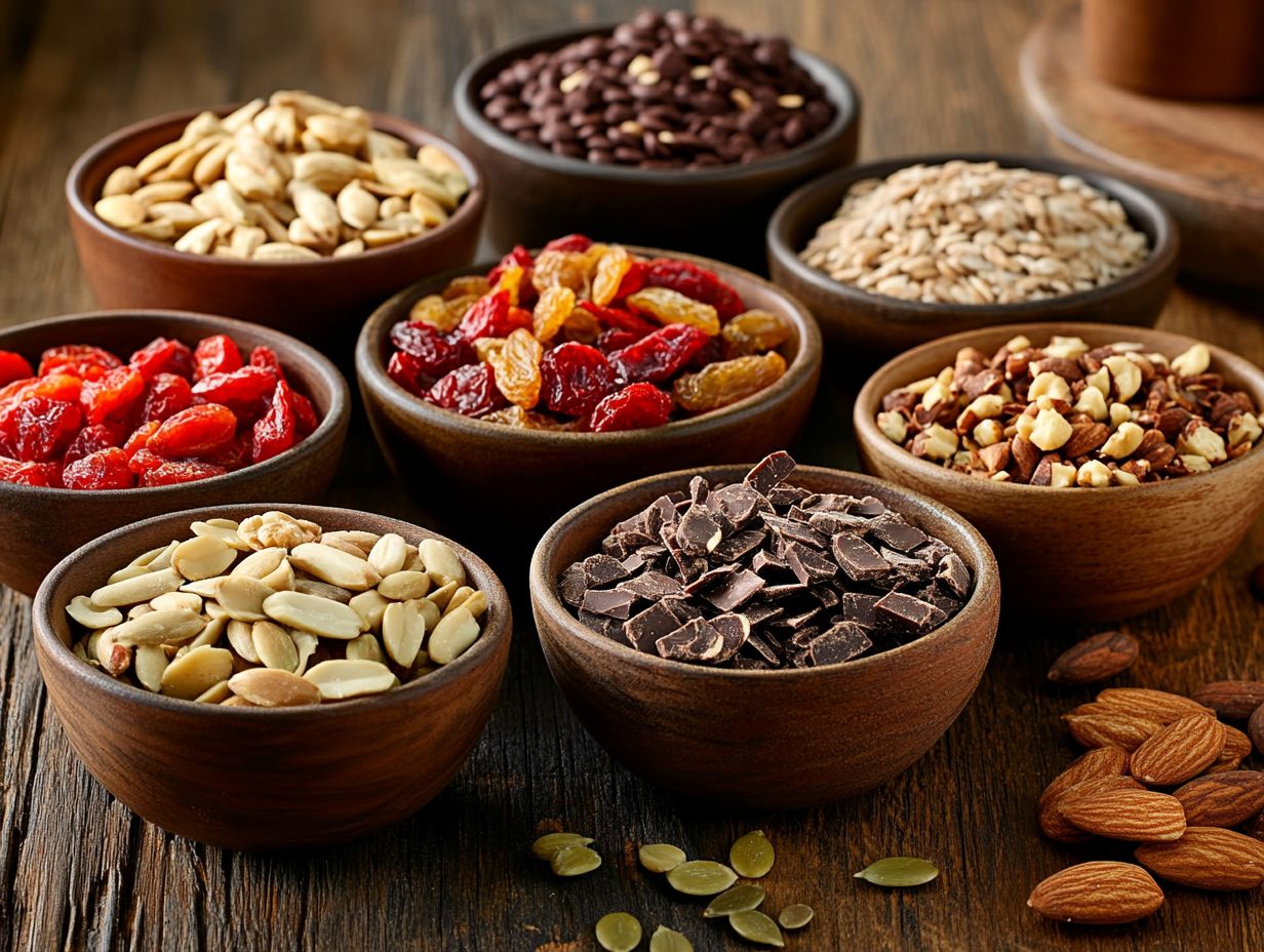 An assortment of nutty mix including almonds, cashews, and peanuts.