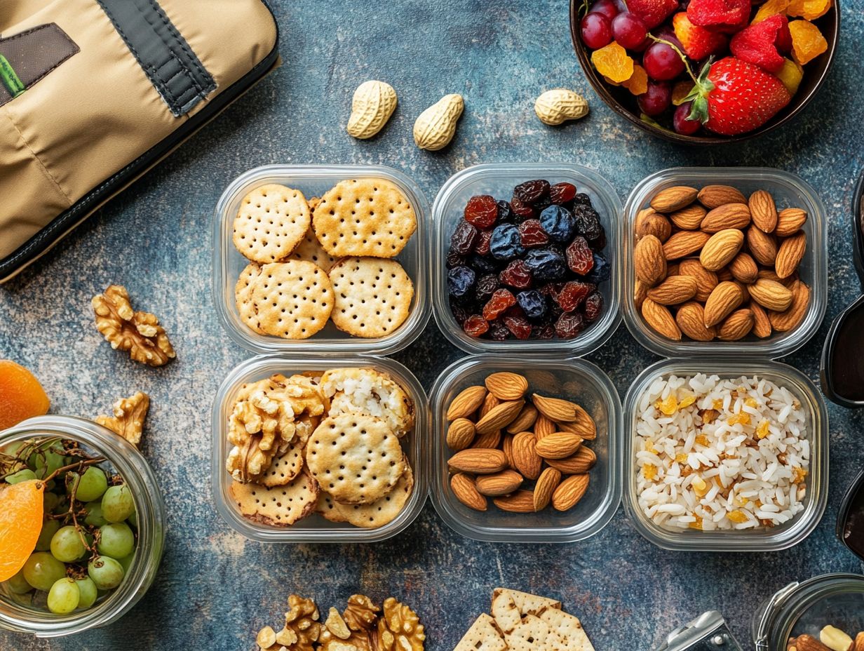 A variety of low-calorie and gluten-free snacks ideal for traveling.