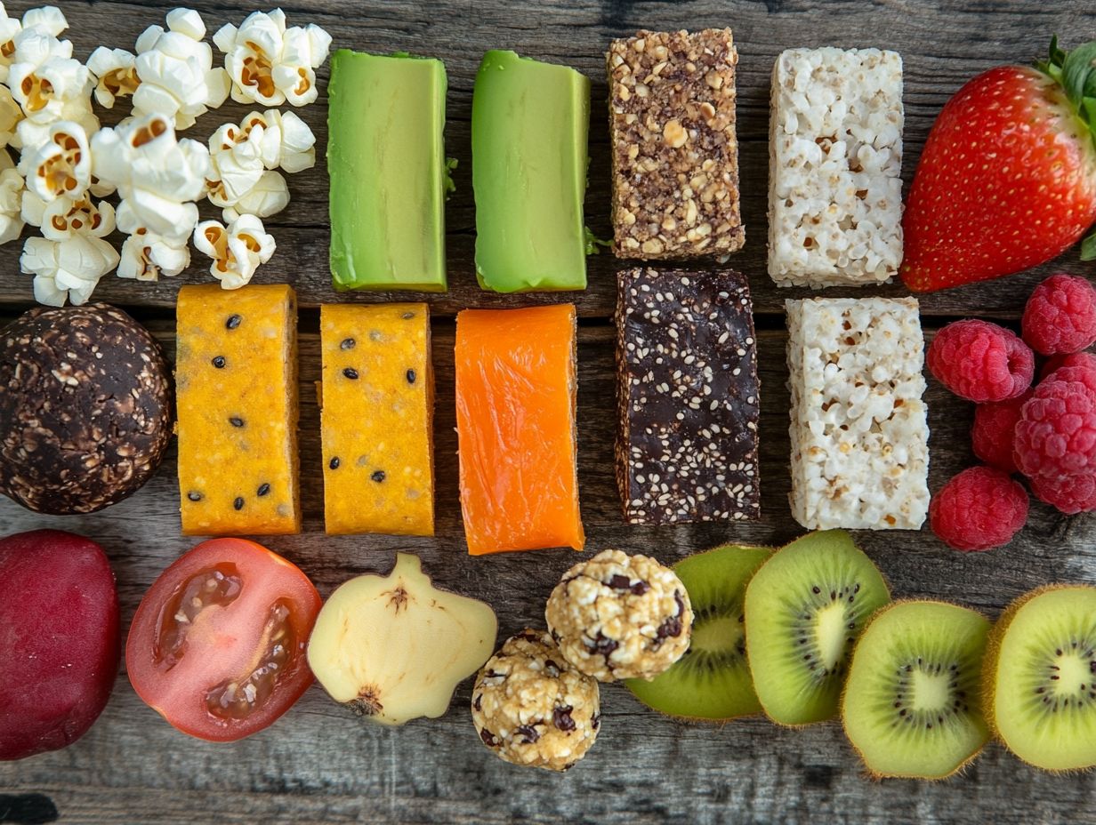 A variety of top 10 nut-free and gluten-free snacks displayed on a table.