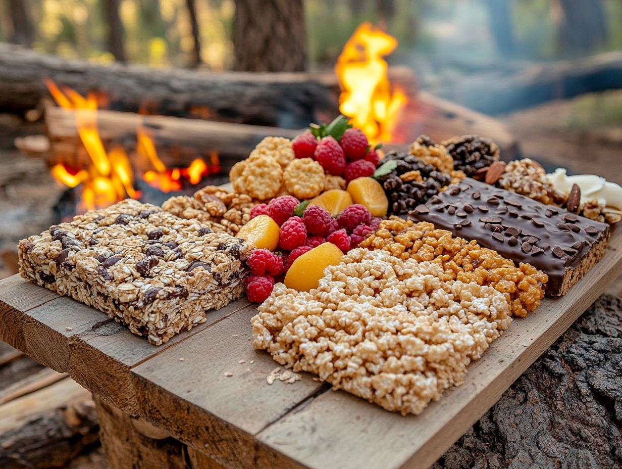 A variety of gluten-free snacks suitable for camping.