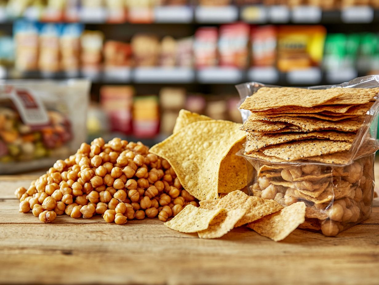 A variety of savory gluten-free snacks displayed in a vibrant arrangement.