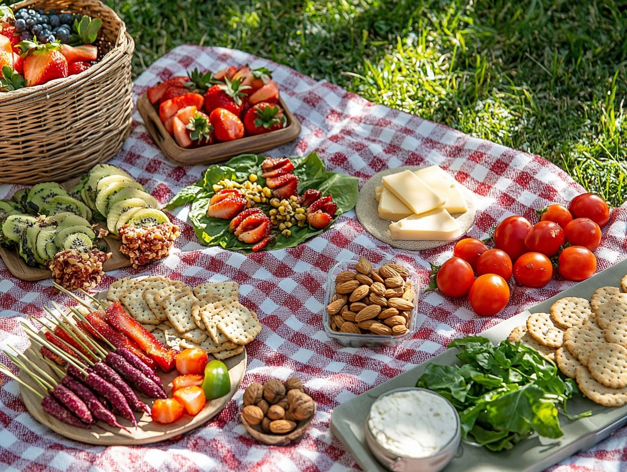 A colorful assortment of gluten-free snacks perfect for a picnic.