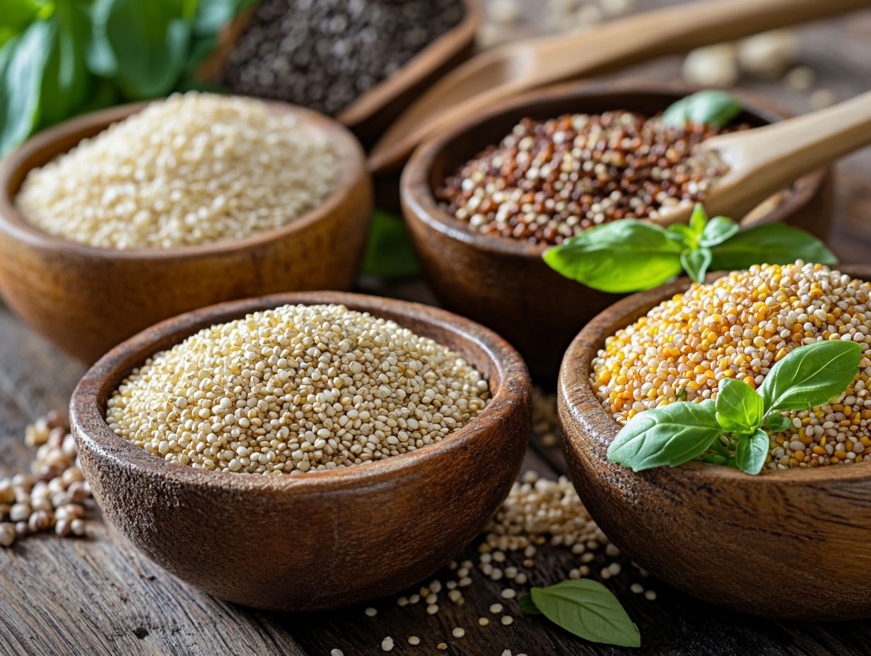 An array of gluten-free grains like quinoa and millet